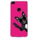 TPU0P8LITE17CHIENVFUSHIA - Coque souple pour Huawei P8 Lite 2017 avec impression Motifs chien à lunettes sur fond fushia