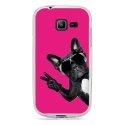 TPU0S7390CHIENVFUSHIA - Coque Souple en gel transparente pour Galaxy Trend Lite avec impression Motifs chien à lunettes sur