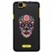 TPU1RAINBOWSKULLFLEUR - Coque Souple en gel noir pour Wiko Rainbow avec impression Motifs crâne en fleurs sur fond noir