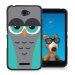 TPU1XPE4CHOUETTE2 - Coque Souple en gel noir pour Sony Xperia E4 avec impression Motifs chouette endormie bleue et grise