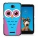 TPU1XPE4CHOUETTE3 - Coque Souple en gel noir pour Sony Xperia E4 avec impression Motifs chouette rose et bleue