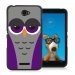 TPU1XPE4CHOUETTE6 - Coque Souple en gel noir pour Sony Xperia E4 avec impression Motifs chouette endormie mauve et grise